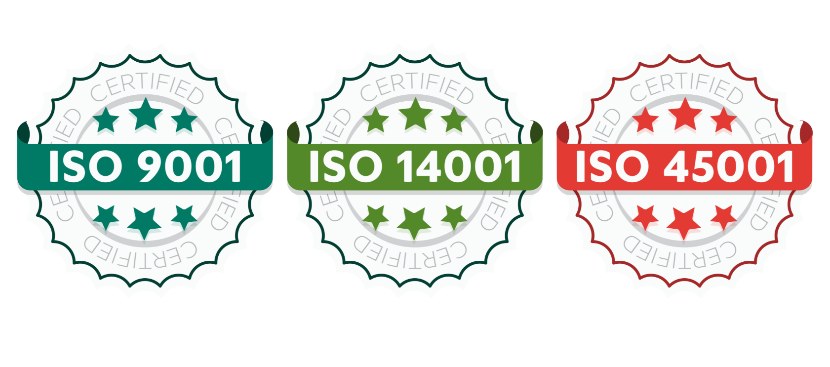 ISO9001, ISO14001 och ISO45001 logo